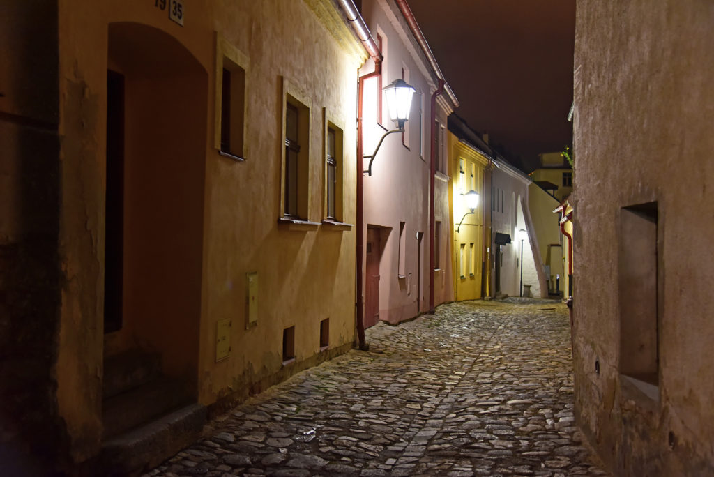 Dzielnica Żydowska - ulica Blahoslavova nocą